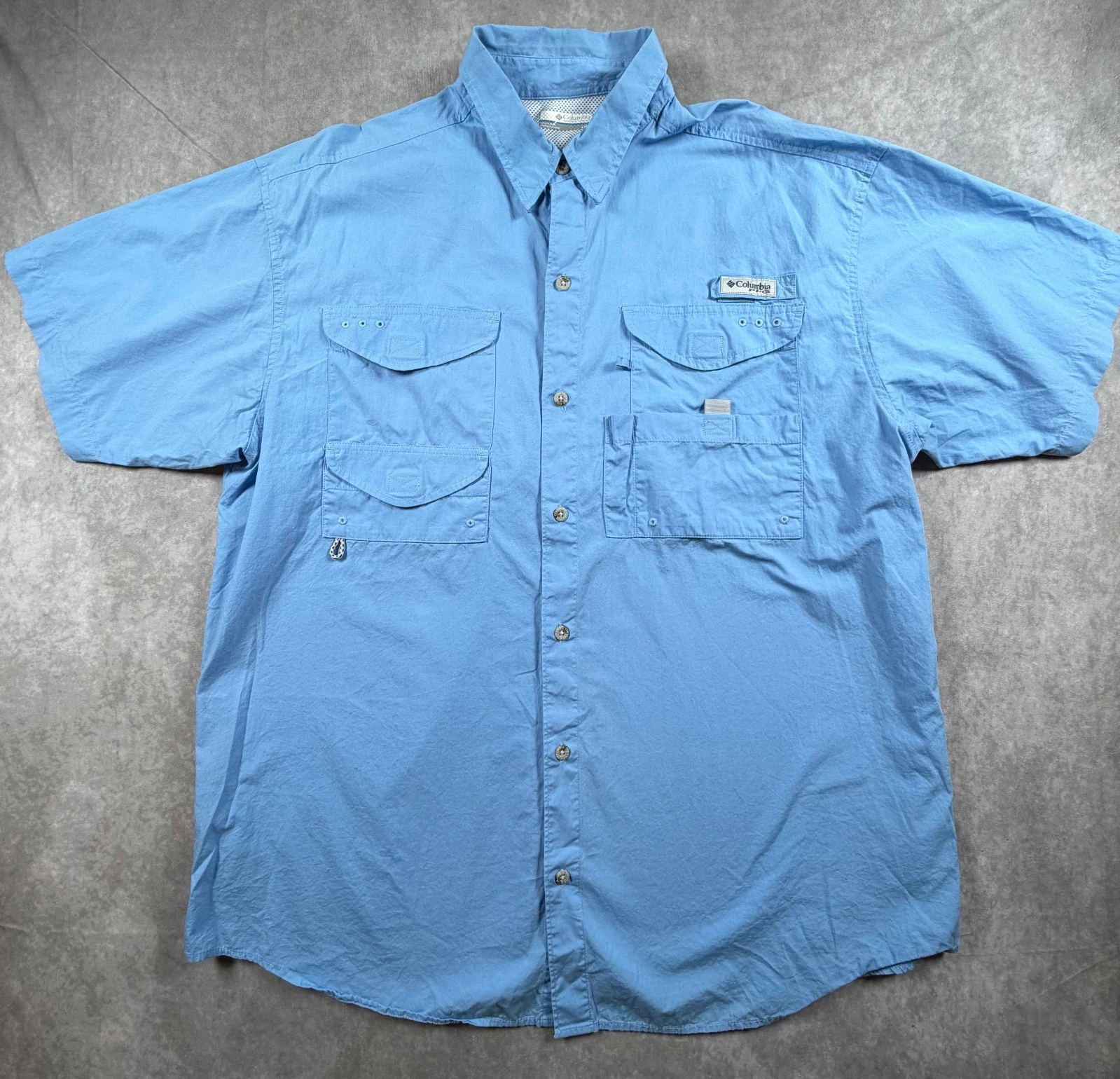 Columbia PFG Bonehead FM7130 Men’s Large Blue Vented Fishing Shirt Cotton
