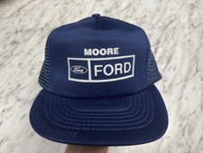 Vintage 80s Ford Trucker Hat Snap Back Cap Blue Mesh Moore Car Promo Capital