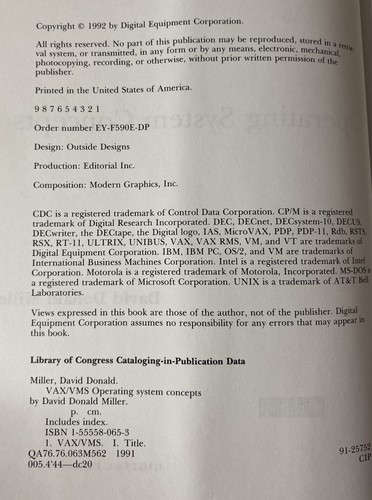 VAX/VMS: Operating System Concepts, David Donald Miller, Taschenbuch, 1992 - Bild 4 von 5