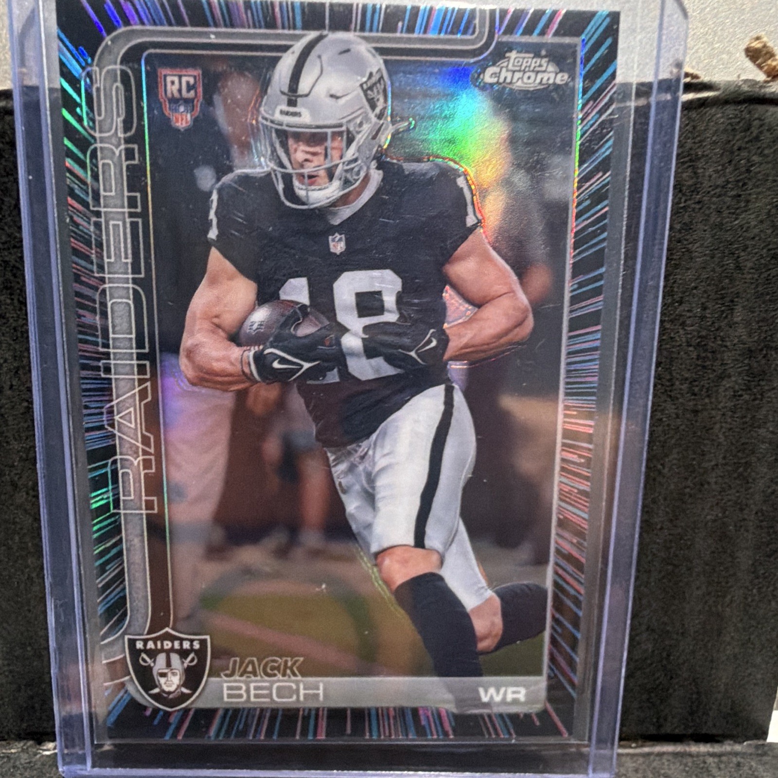 Topps 2025 Chrome Rookies Jack Bech Las Vegas Raiders #388 Neon Pulse Refractor