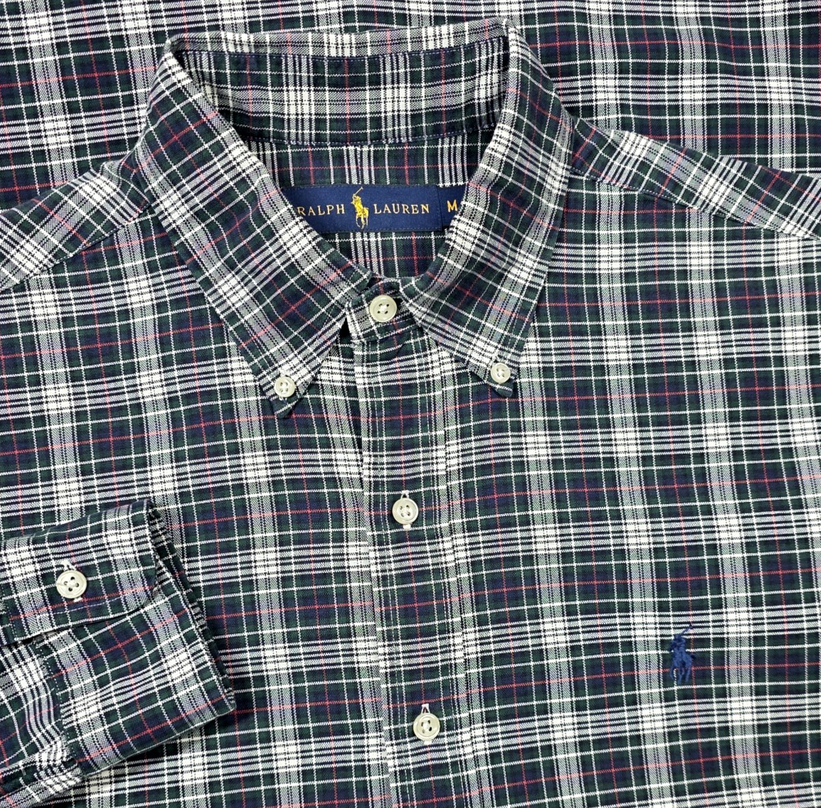 Ralph Lauren Polo Oxford Button Up Tartan Plaid Long Sleeve Men M Shirt