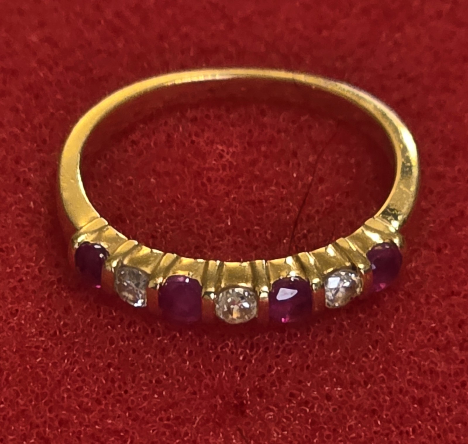 14k Solid Yellow Gold Diamond Ruby Half Eternity … - image 1