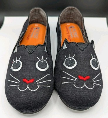 Bob's Black Kitty Cat Women's Shoes Size 6 Canvas Flats Kitten Slip On Skechers
