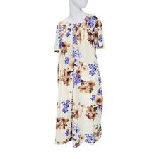 Vtg Muumuu Handmade Dress Floral Dress 1 Sz L Cream Brown Purple Hawaii