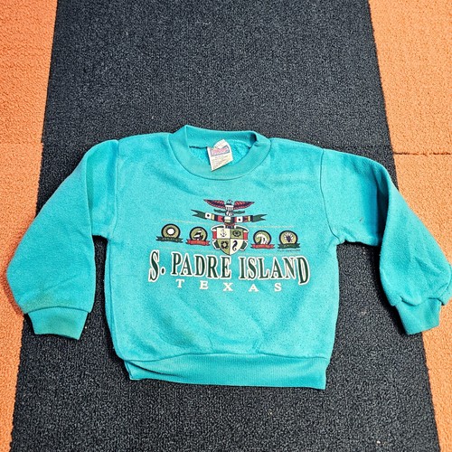As is* Vintage S. Padre Island Texas Sweatshirt 4T Toddler Crewneck 90s Blue V2a