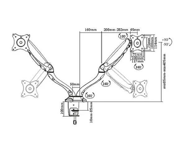 DUAL ARM MONITOR DESK MOUNT BRACKET GAS SPRING FULL MOTION FOR 17-27 INCH SCREEN - Image 2 of 4