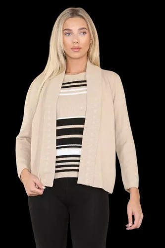 Women's Ladies Twin Set Striped Short Sleeve Crew Neck Knitted Cardigan Jumpers - Picture 5 of 11