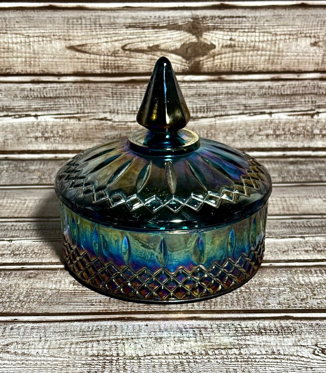 Vintage Indiana Glass Co Princess Blue Carnival Glass Candy Dish
