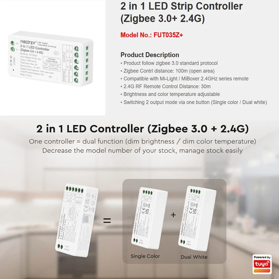 Zigbee 3.0+2.4g 2in1 CCT / 3in1 RGB RGBW LED controller FUT035Z+ For led strip - Image 2 of 4