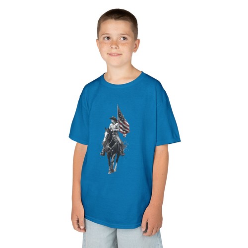Patriotic Kids T-Shirt Horse Rider Tee 4th of July Outfit American Flag Cowboy - Picture 100 of 156