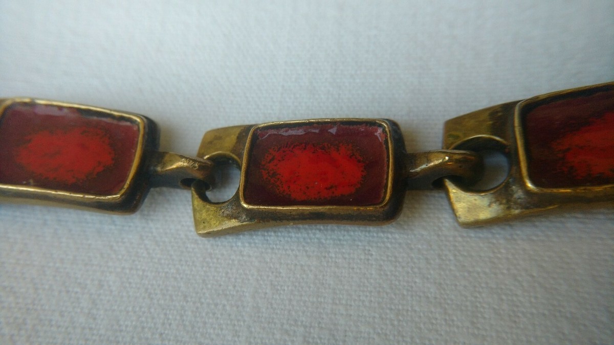 Bracelet Vintage En Bronze émaillé - Signé St Luc - Années 60-70 Style Moderniste - Occasion