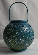 Solar Big Lantern Hanging Garden Outdoor Lights Metal Waterproof LED Table Blue