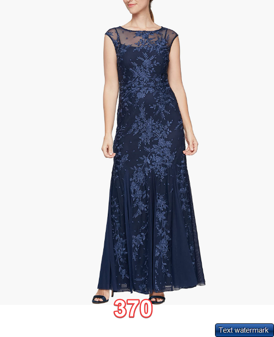 Alex Evenings Women's Long Fit and Flare Dress Godet Detail Navy Embroidery  14 | eBay