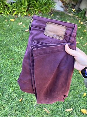 Mavi Jeans Mens Jake Slim Leg Denim Stretch Burgundy Pants Size 30/32