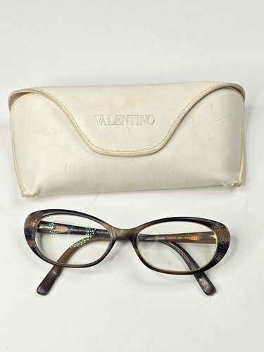 Valentino V2609 135 Eyeglasses Frames Brown Cat Eye Floral Carved 52-16-261 Case - Foto 3 di 15