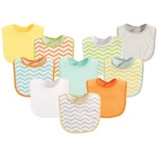 Luvable Friends Baby Cotton Terry Bibs 10pk, Neutral Chevron, One Size
