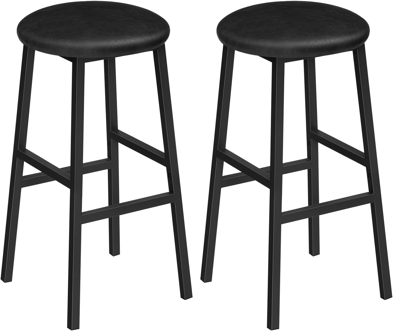 Set of 2 Black PU Upholstered Breakfast Bar Stools 24.8 Inch Round