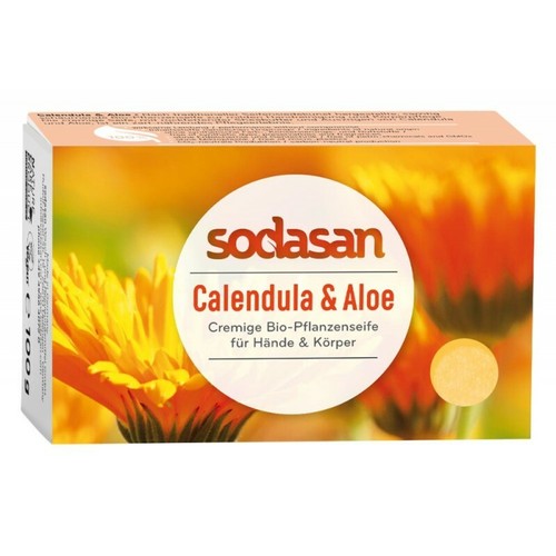 Sapone biologico vegano Sodasan calendula + contenuto aloe 100 g - da HANNES'