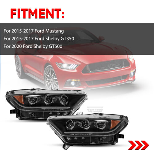 LED DRL Projector Headlights for 15-17 Ford Mustang Sequential Turn Signal Lamps - Picture 6 of 12