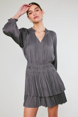 Current air cecile smocked mini dress ruffle long sleeve tassles M | eBay