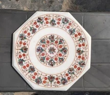 2'x2' White Marble Table Top Dining Coffee Center Octagon Inlay Malachite Z2