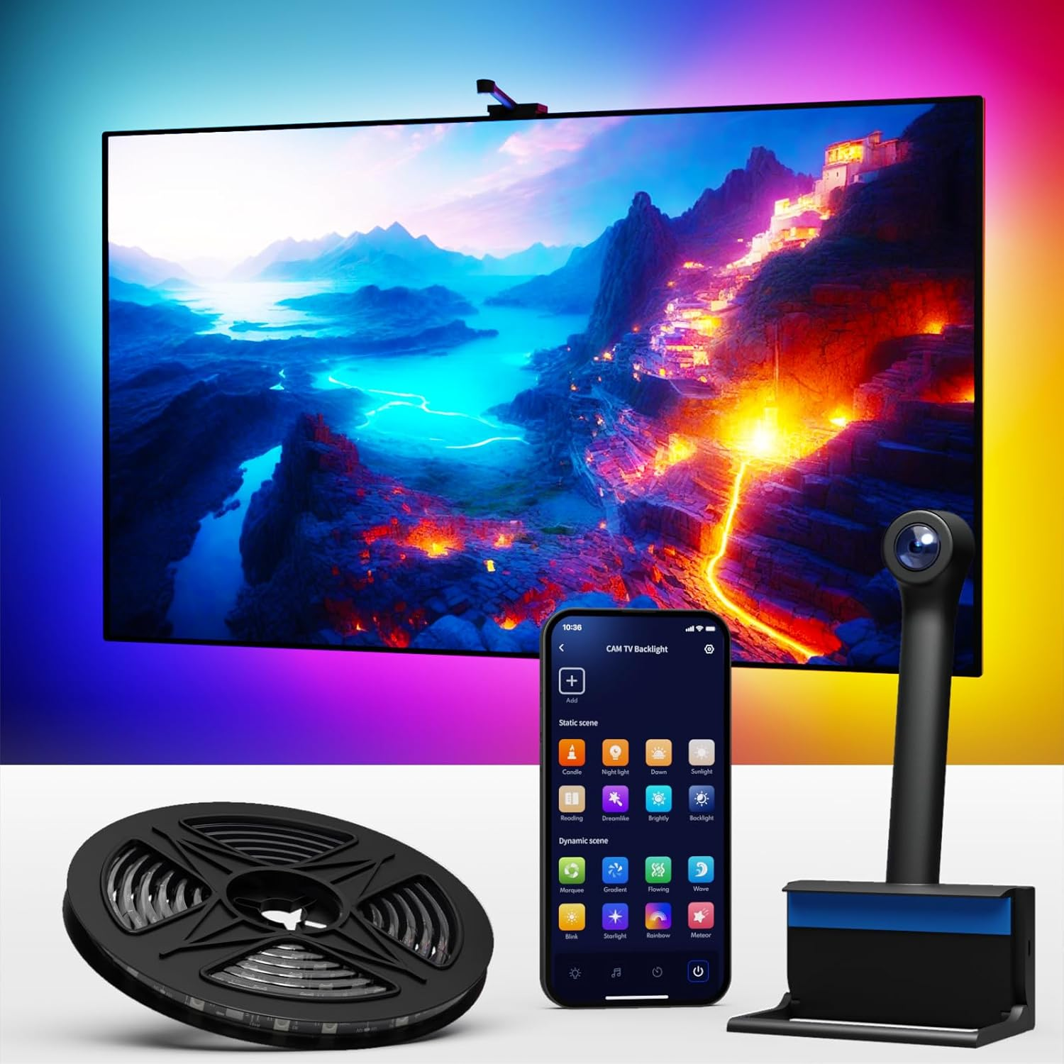 Smart TV LED Backlight with Camera for 55-65 Inch Screens, 12.5Ft TV Backlight S-image