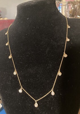 14k Yellow Gold Certified Natural Diamond By The Yard Bezel Station Necklace