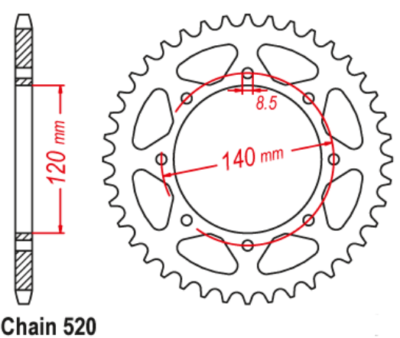 LOPOR 520-44T Motorcycle Rear Sprocket For Kawasaki KLE400 91-94