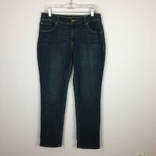 Chico's Platinum Jeans 1 Womans Size 8 Straight Leg Dark Blue Denim Mid Rise