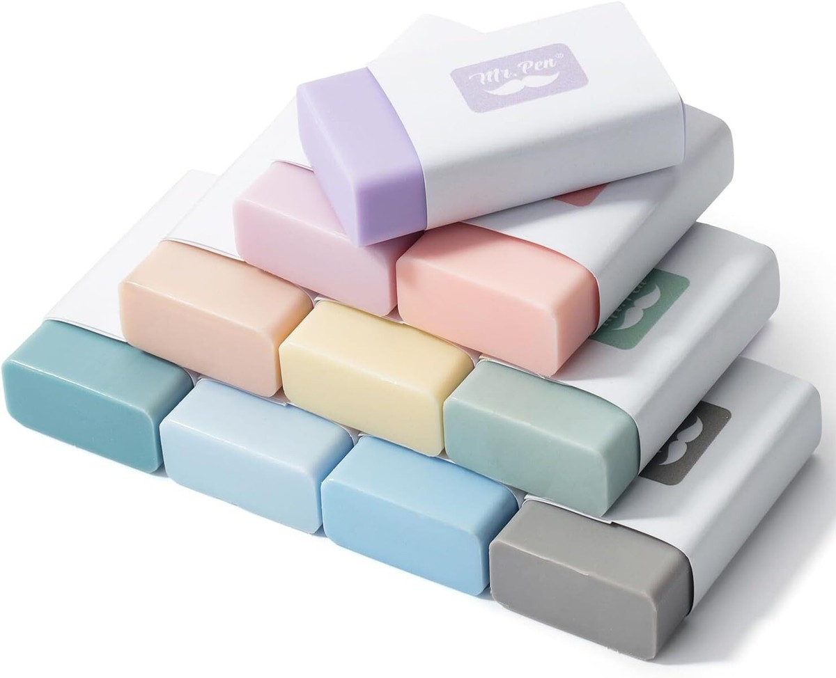 Mr. Pen- Erasers, 10 Pack, Pencil Eraser, Muted Morandi Colors