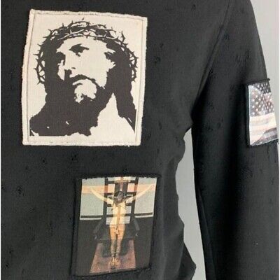GIVENCHY Jesus Patchwork Cotton Oversized Sweatshirt S Black GIVENCHY Jesus Patchwork Cotton Oversized Sweatshirt S Black