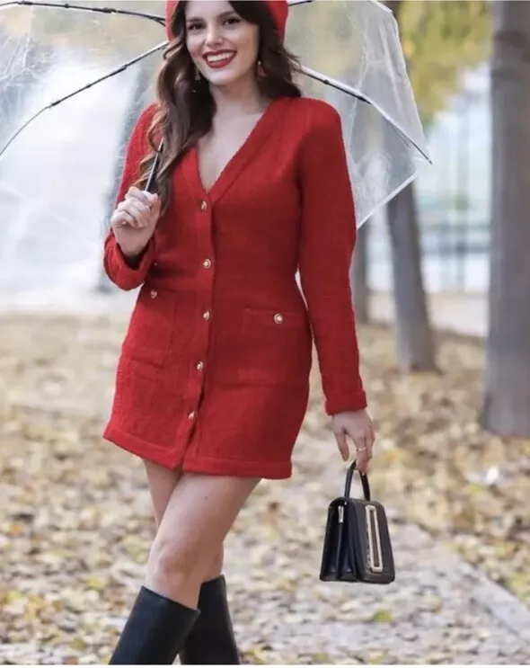 Zara red tweed clearance dress