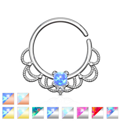Opal Platinum Plated Filigree Bendable Cartilage Hoop Septum Nose Ring 16G