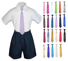 3pc Boy Baby Toddler Formal NAVY Shorts Suit  Choose a Color Tie S-4T