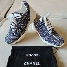 NEW Chanel Tweed CC Logo Runway Trainers Tennis Sneakers Flat 41