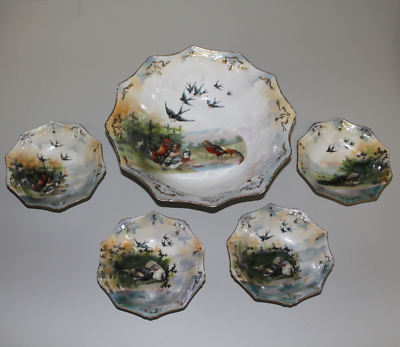 RS Prussia Barnyard Scene 5 Pc. Berry Set   Bowl & 4 sauce dishes