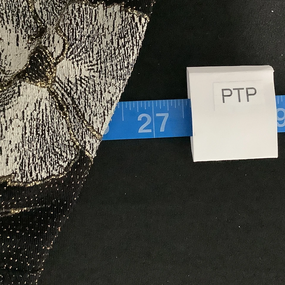 Vintage Robbie Bee Dress Womens 3X Black White Gold Sparkles Stretch Faux Wrap - Image 3 of 4