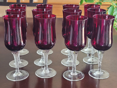 12 Colony Saturn Red Claret Twist Stem Wine Champagne Stemware Glasses 6 7/8 