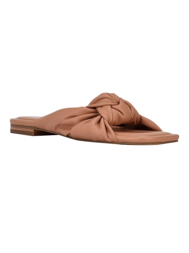 MARC FISHER Womens Beige Knot Farisa Square Toe Slip On Slide Sandals 5 M