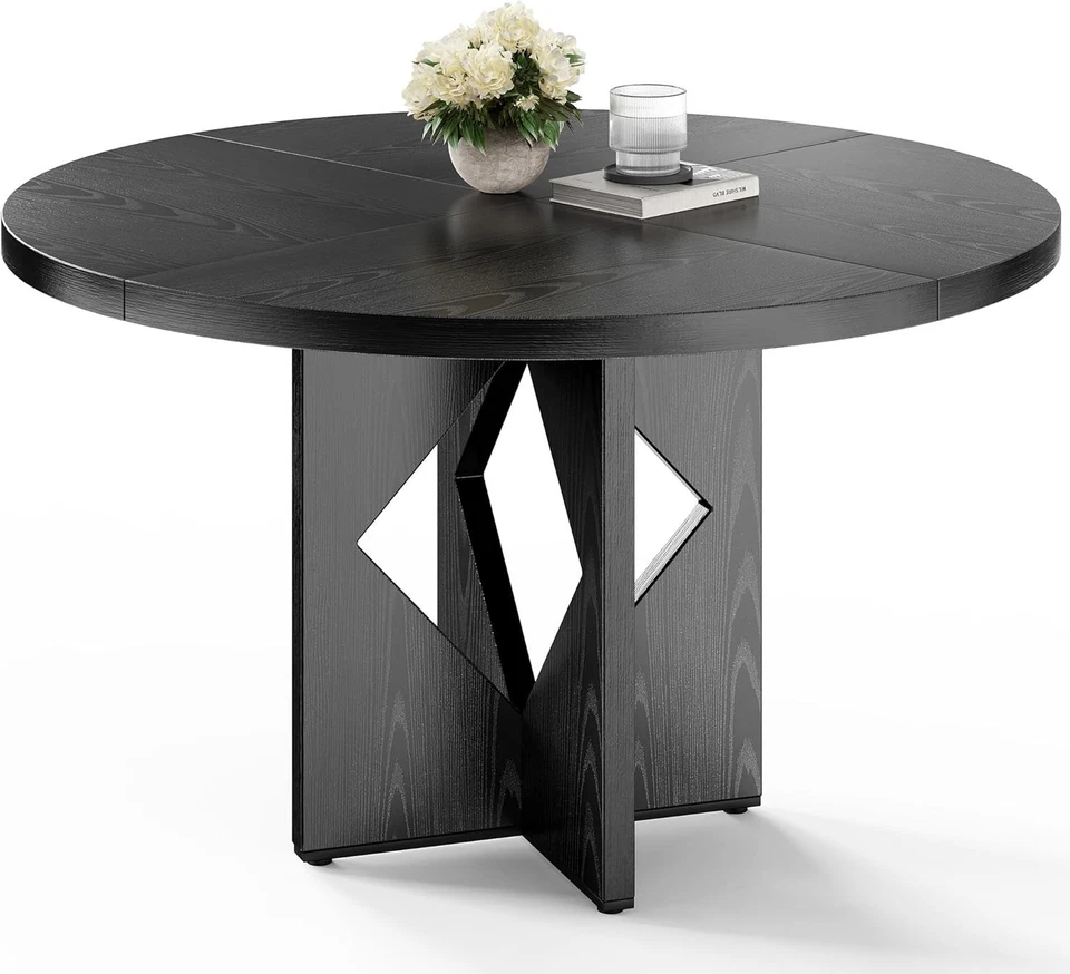 Mesa de jantar redonda 47" fazenda círculo mesa de jantar com base de pedestal de madeira! - Imagem 4 de 4