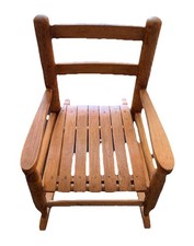 Child Sized VINTAGE Wooden Slat Seat Rocking Chair Removable Seat For Cleaning
