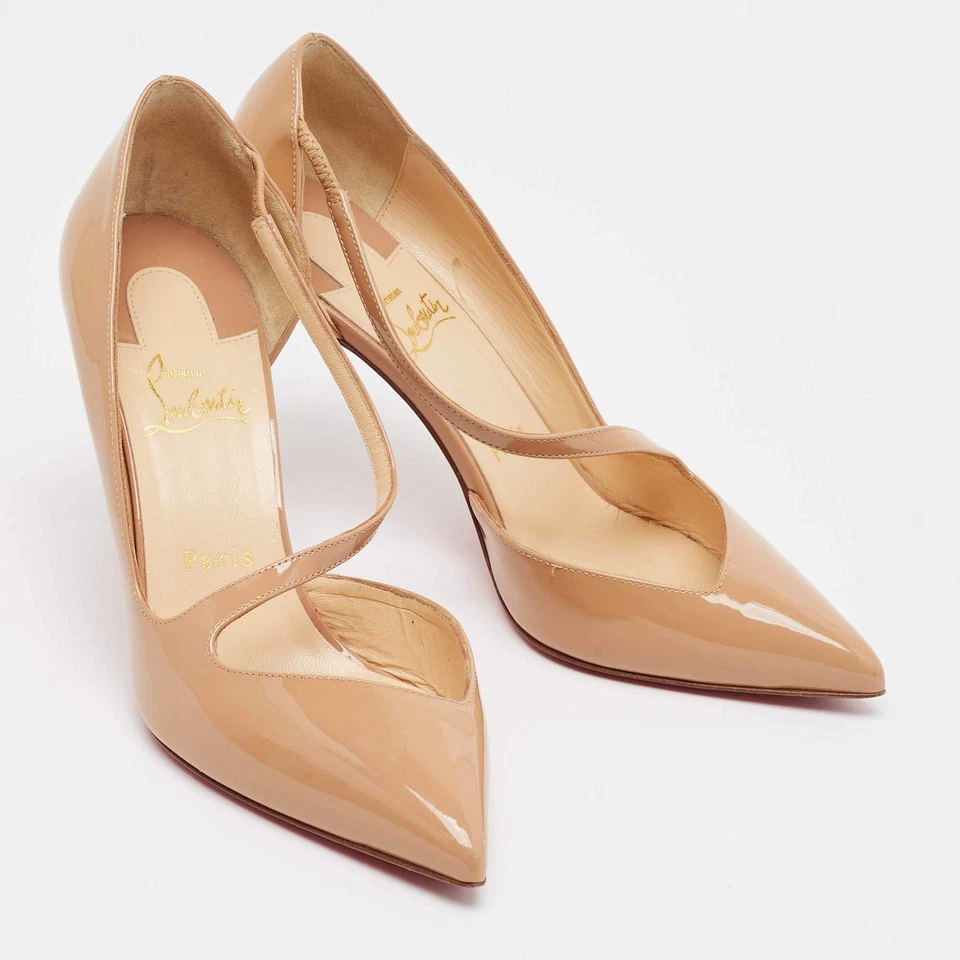 Escarpins Christian Louboutin Jumping taille 39 beige en cuir verni Dorsay - Photo 4/4