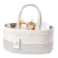 Diaper Caddy Organizer Cotton Rope Nursery Baby Basket, Large Off White