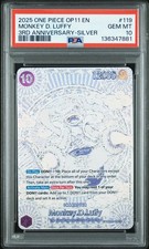 OP MONKEY D. LUFFY 2025 OP11-A FIST OF DIVINE SPEED #119 3RD ANNIV-SILVER PSA 10