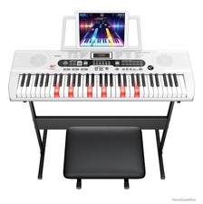 61 Key Electric Keyboard Piano Lighted Keys Portable Teaching Modes Stand Bench