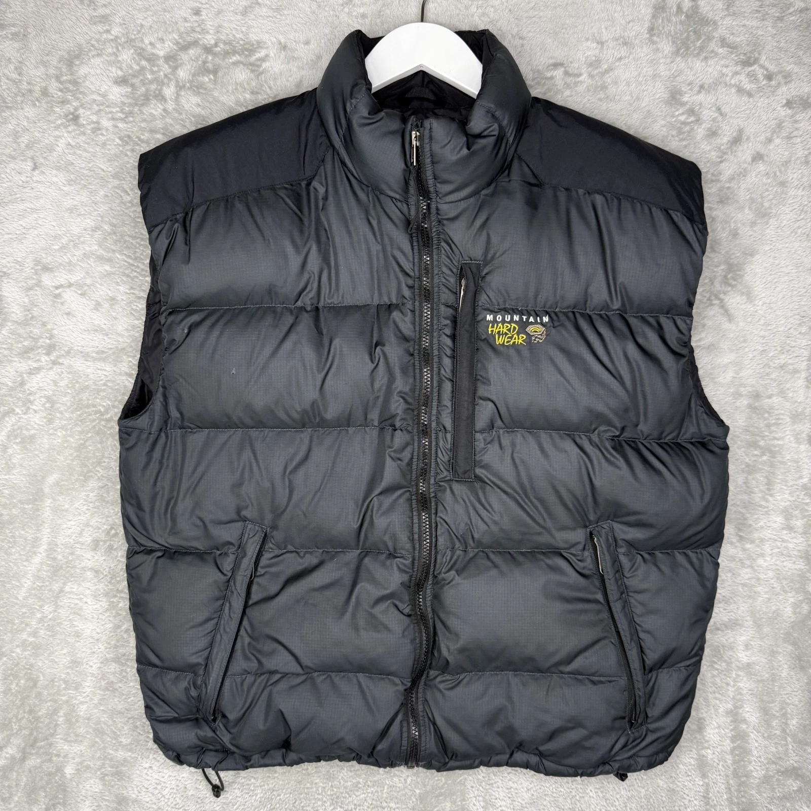 Mountain Hardwear Puffer Vest Mens Large Black Gray Down Full Zip Gorp Core Y2K