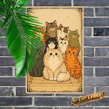 Cute Cartoon Cats Metal Sign Playful Kitten Nursery Wall Decoration