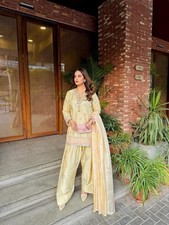 Embroidered satin farshi shalwar suit with dupatta set for women festive wear
