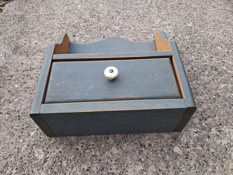 Mesa de madera o estante de pared con cajón azul rural vintage granja Foto 4 de 4