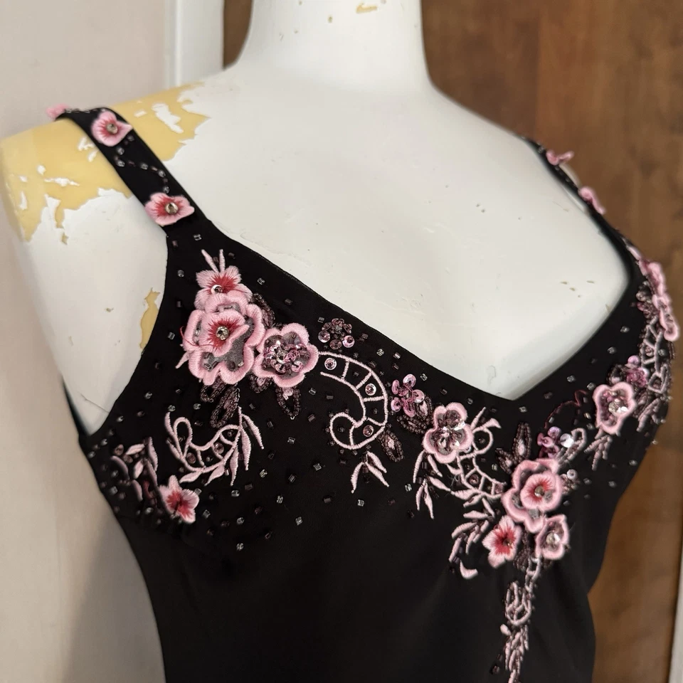 复古 Y2K 不对称仙女吊带连衣裙亮片花卉中长鸡尾酒 8 — 第 4/4 张图片